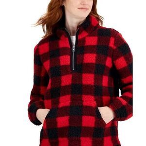 NWT Style‎ & Co  Pullover Jacket Multicolor Large Plaid 1/4 Zip Long Sleeve Red